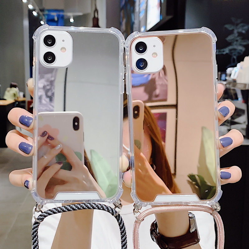 Strap Cord Chain Tape Necklace Lanyard Phone Case For iPhone 13 12 mini 11 Pro X XR XS Max 6 6s 7 8 Plus Acrylic Mirror Cover best iphone 13 pro max case