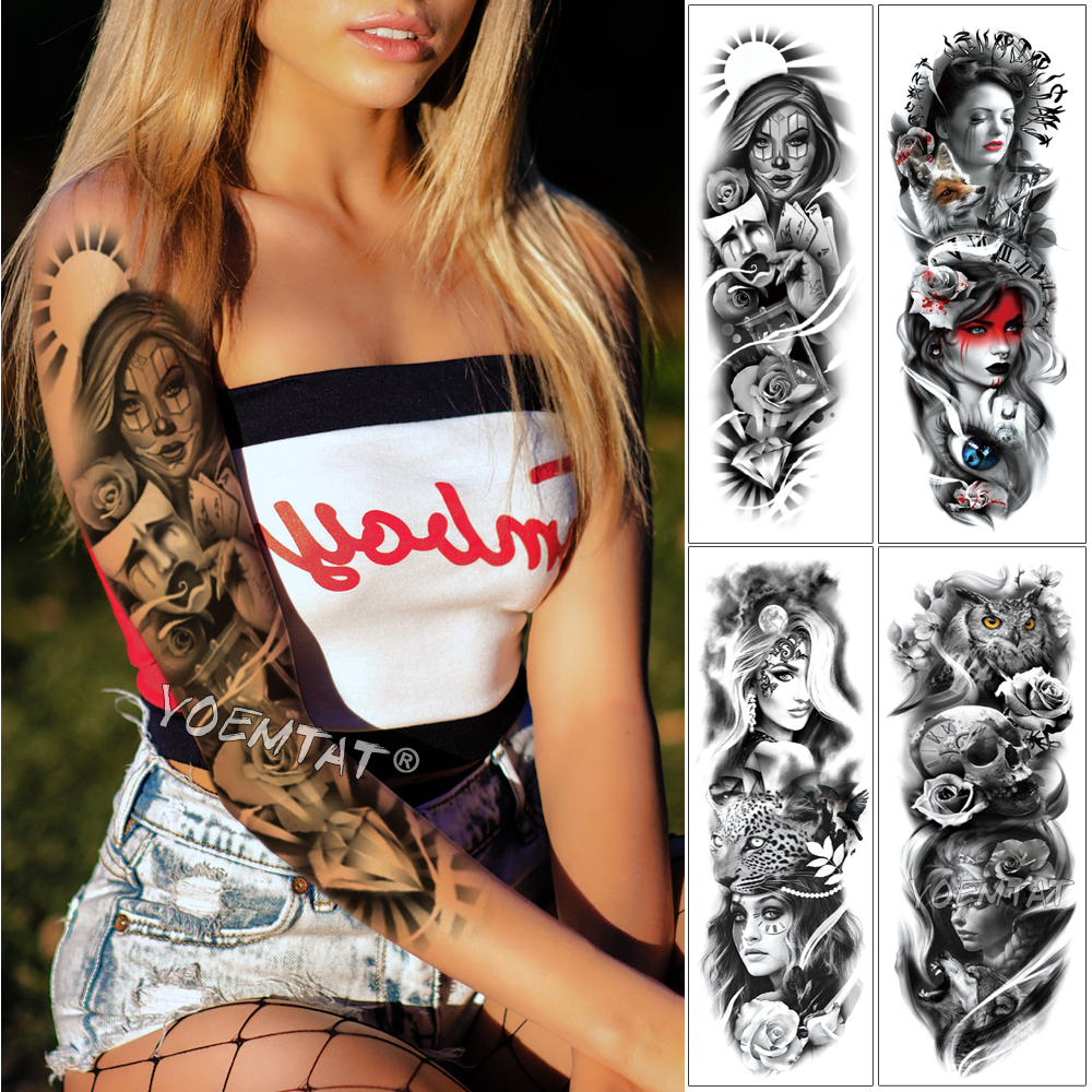 Best of Large Arm Sleeve Tattoo Hourglass Diamond Waterproof Temporary Fake Tatoo Sticker Skull Halo Poker Mask Men Women Full Tatto Reviews & Tips