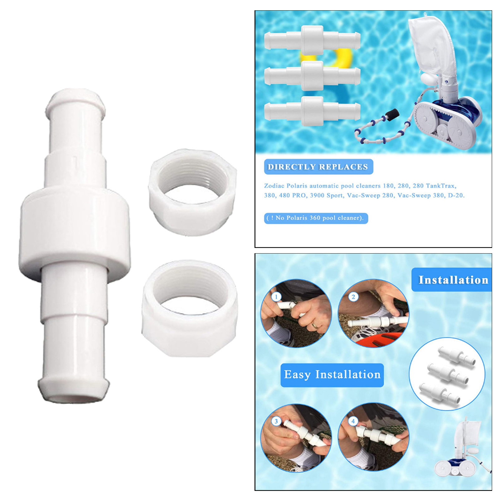 D20 Hose Swivel with 2pcs D15 Feed Hose Nut Pool Cleaner Replement Kits for Polaris 180,280,380 Pool Cleaner