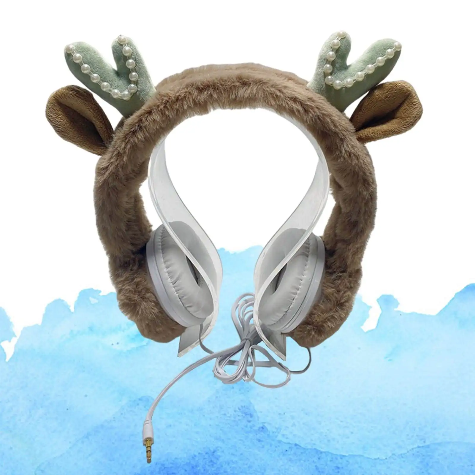 Wired Plush Antlers Headset Adjustable with Microphone HiFi Earphones for Laptop Gaming Smartphones Kids Adults for PS5