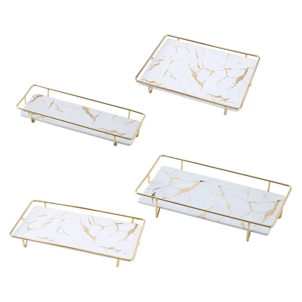 Bathroom Storage Tray Golden Marbling Jewelry Rack Creative Storage Tray Marble Storage Tray for Dressing Table Bedroom
