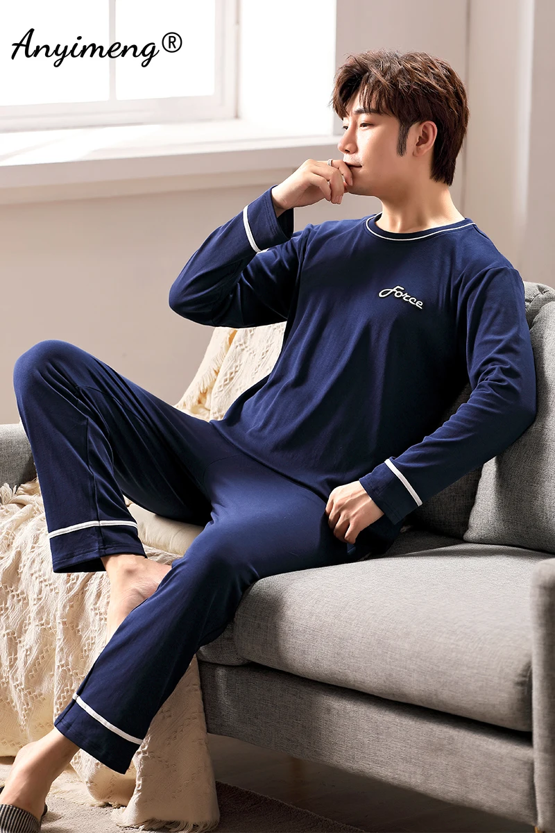 Simple Is Better! Autumn Winter Mens Pajama Set Soft Cotton Pijamas for Man Korean Sleepwear for Boy Fashion Men Casual Pyjamas mens designer pjs
