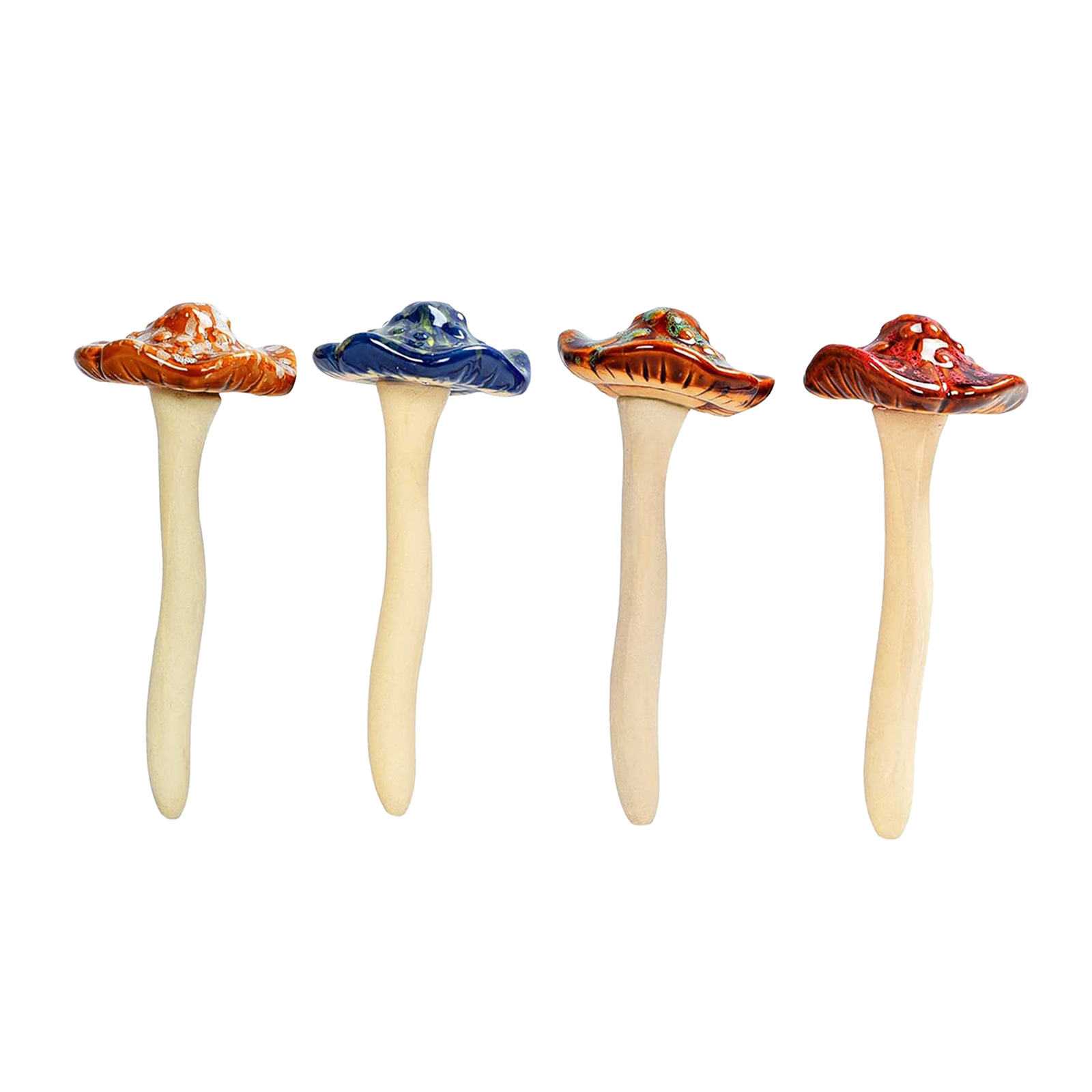 4PCS Colorful Ceramic Mushrooms Garden Decor Mushroom Toadstool Statue Plug Pottery Ornament for Fairy Garden Flowerpot Lawn