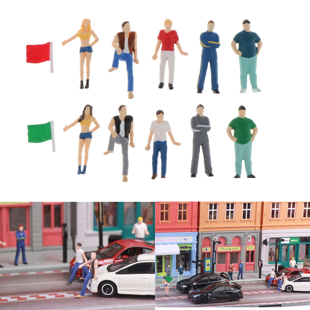 1:64 Hand Painted Street Scenario People Plastic Toys Building Scenery Decor