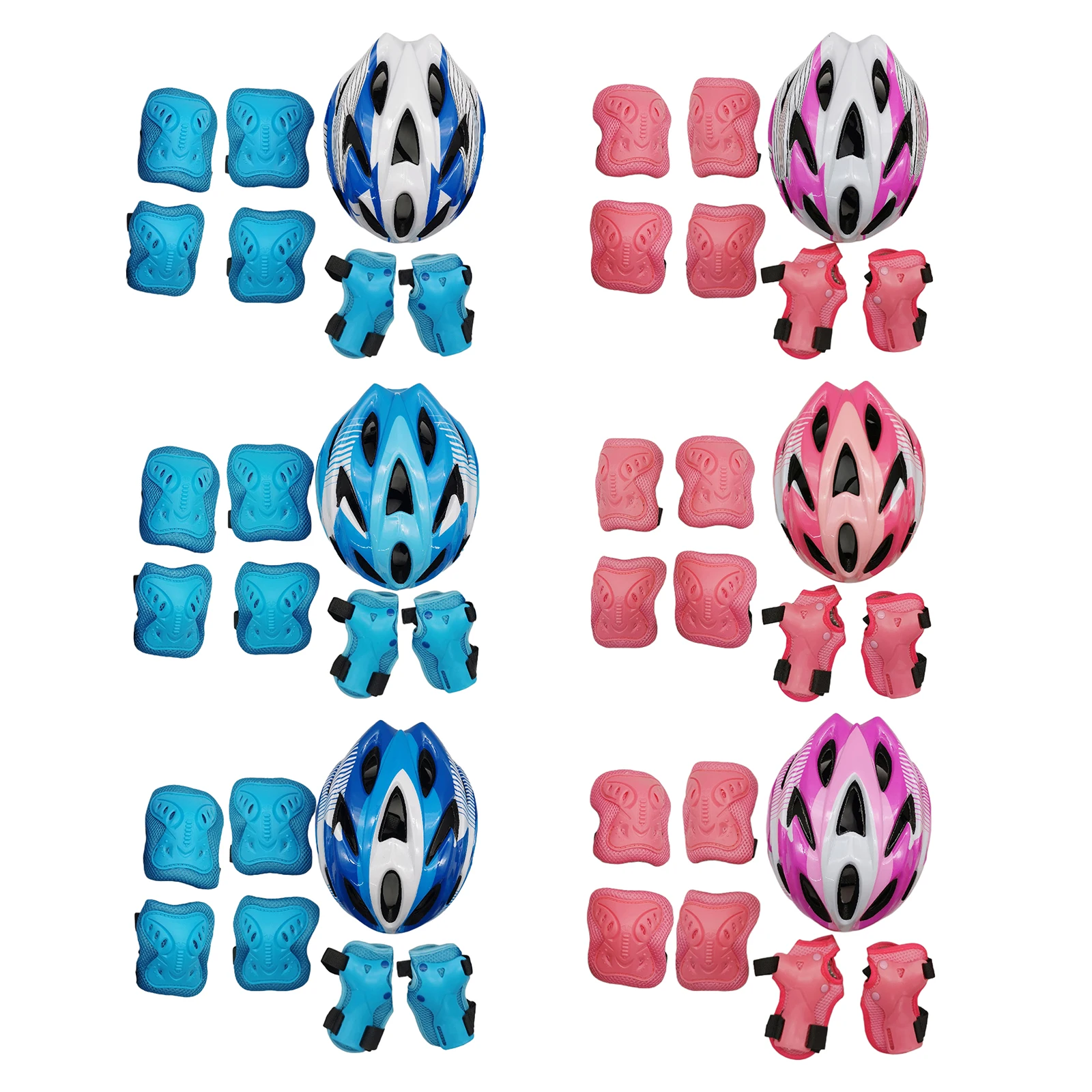 Complete 7pcs Roller Skating Protector Elbow Knee Pads Helmet Kids Riding Skateboard Ice Sports Wrist Guard Protective Gear Set