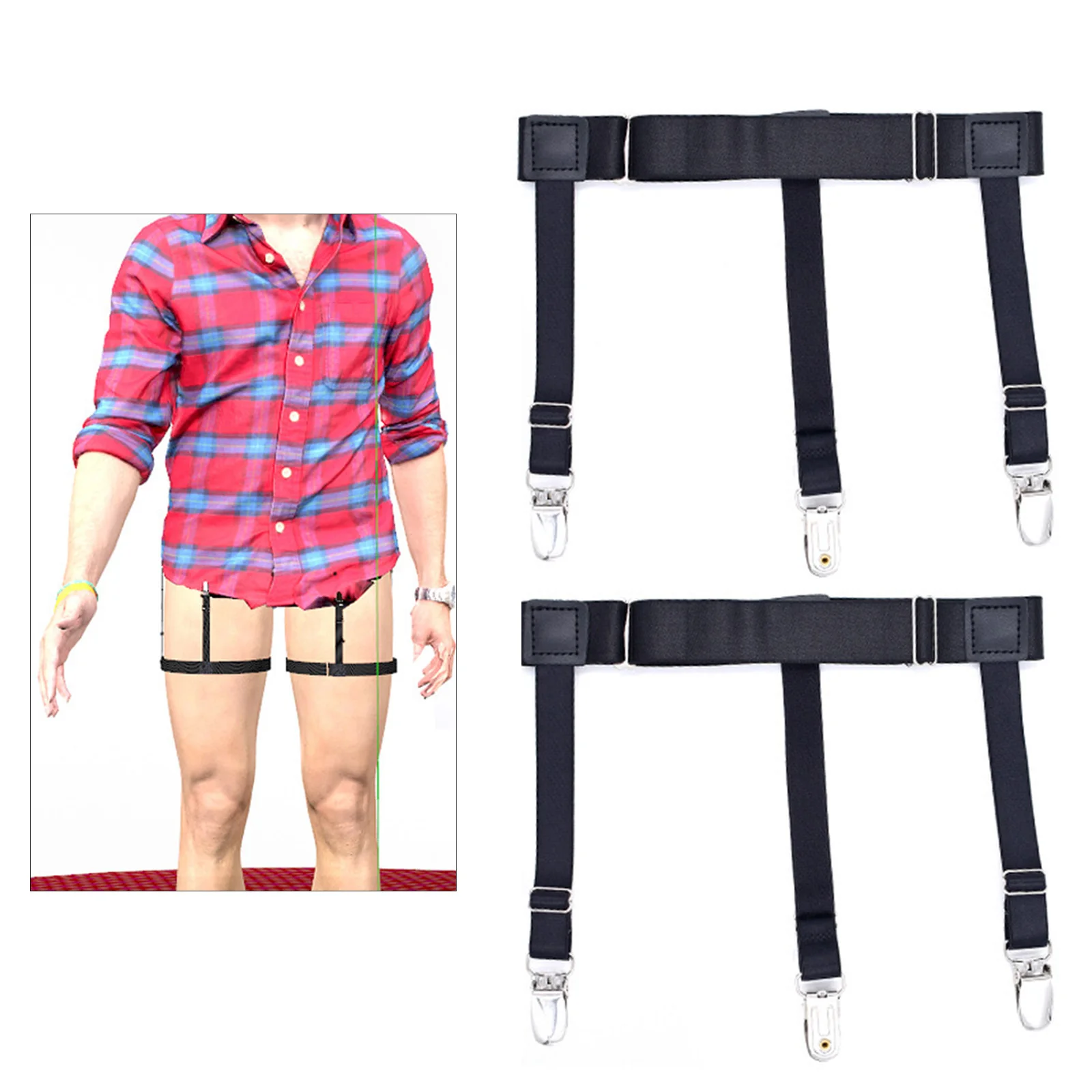 2x Shirt Stays Suspenders Leg Garters Adjustable Elastic  Men Women