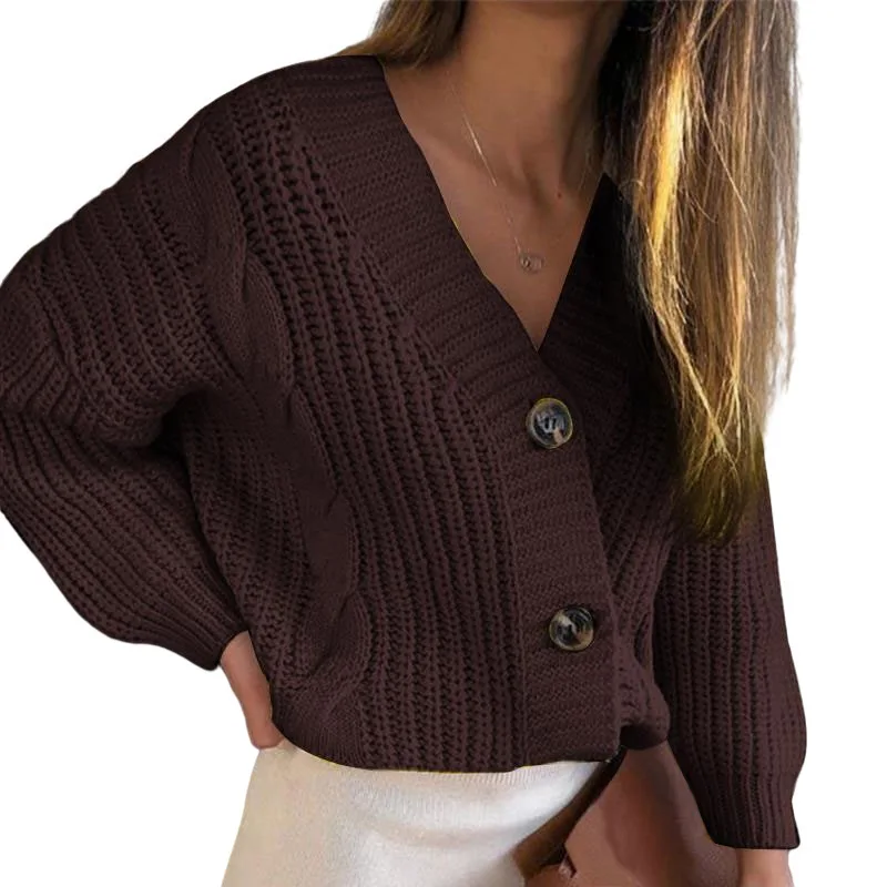Autumn  Winter Fashion Sweater Women 2021 Loose Large Size Twist Button Thick Line Sweater Cardigan brown sweater