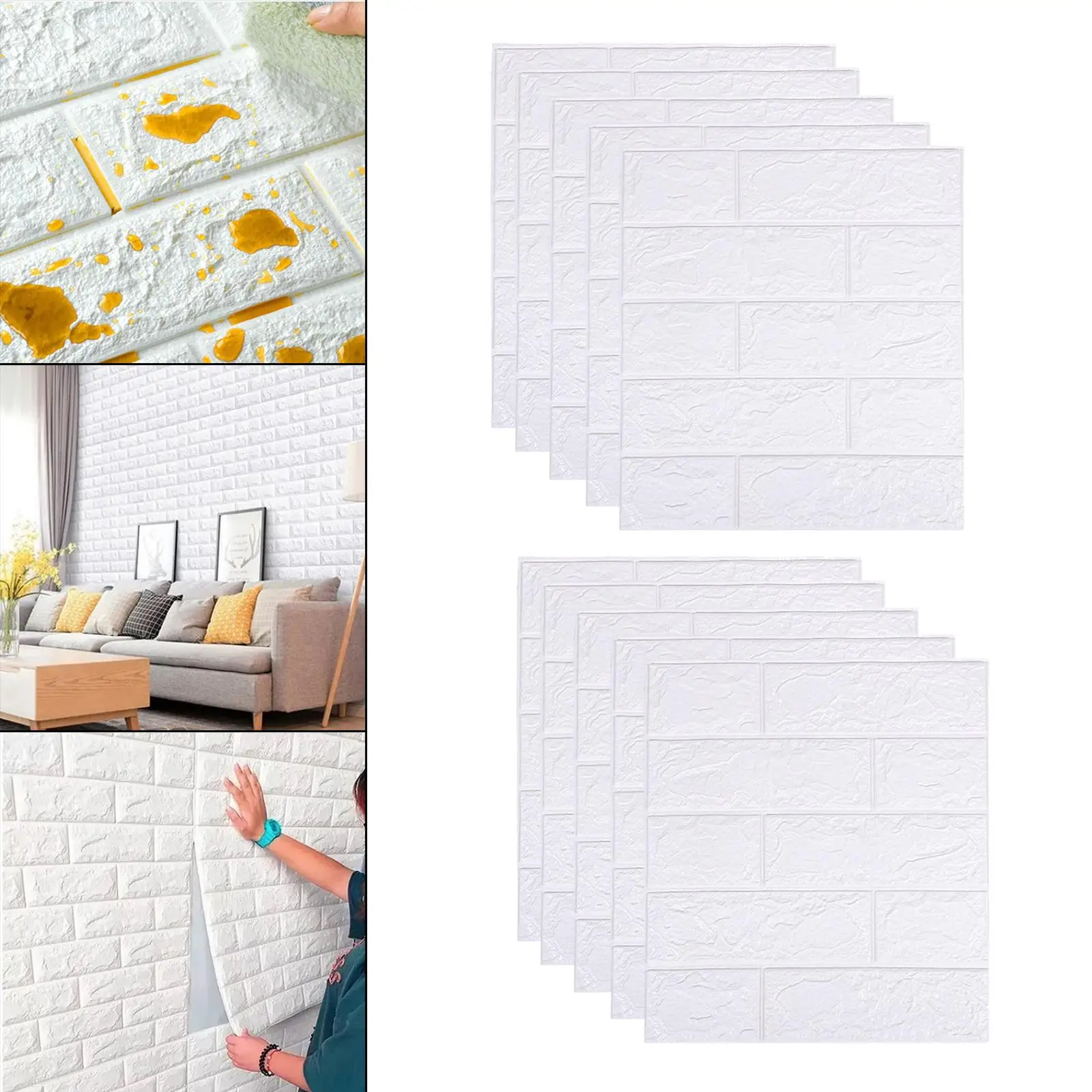 10x Self Adhesive Tile Brick Wall Sticker Waterproof DIY Wallpaper TV Wall
