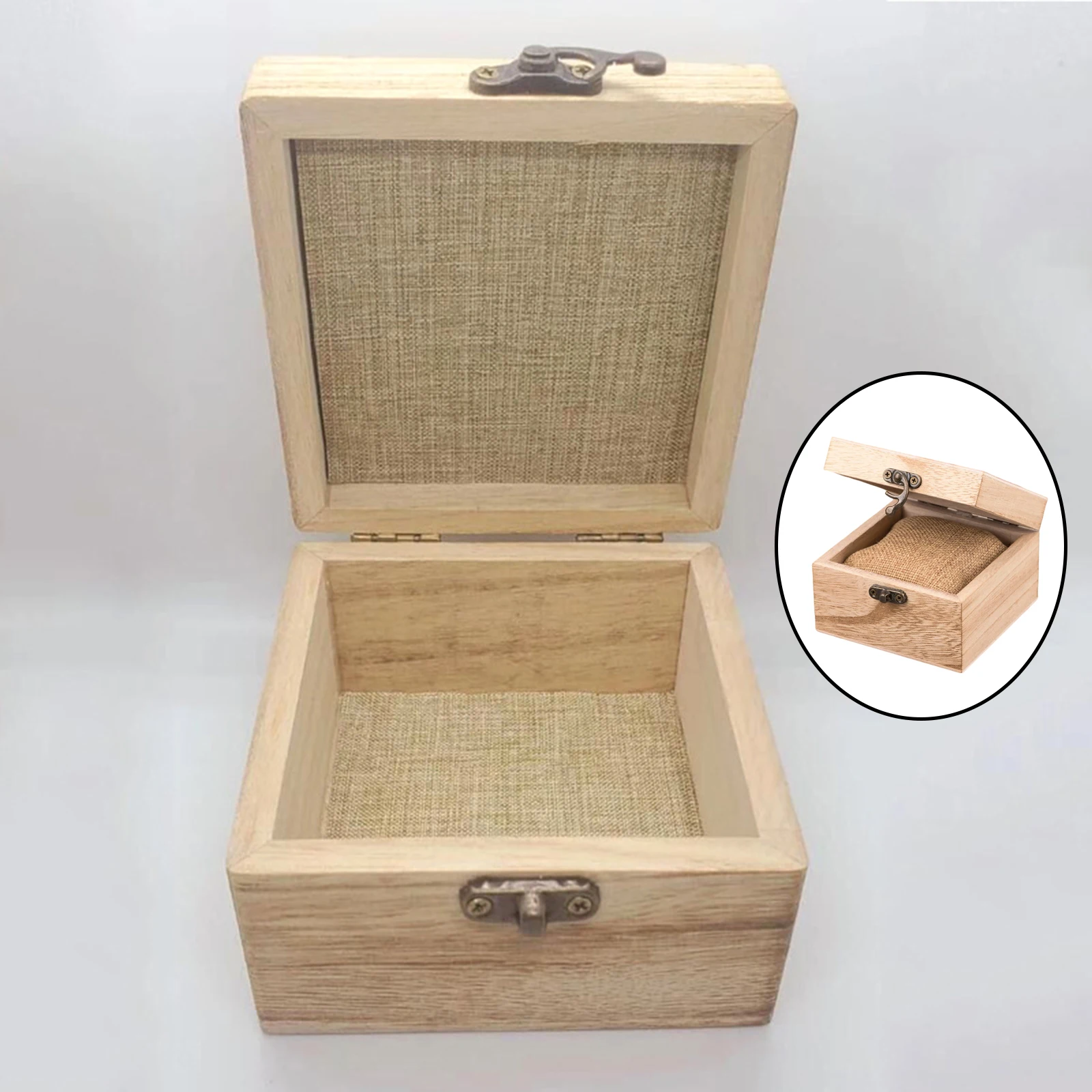 DIY Unpainted Wooden Watch Case Jewelry Box Chest for Single Watch