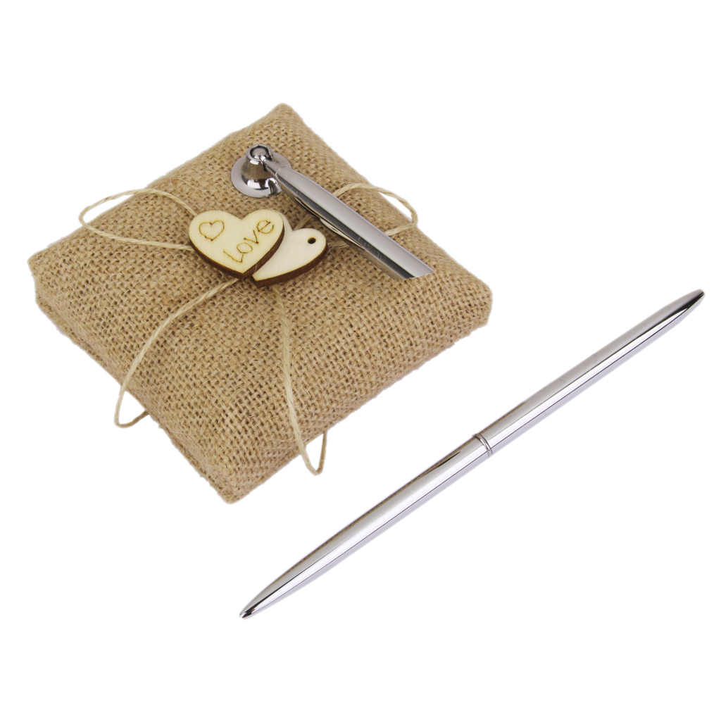 Pen with Jute Holder And Wooden Heart Wedding Reception Decoration