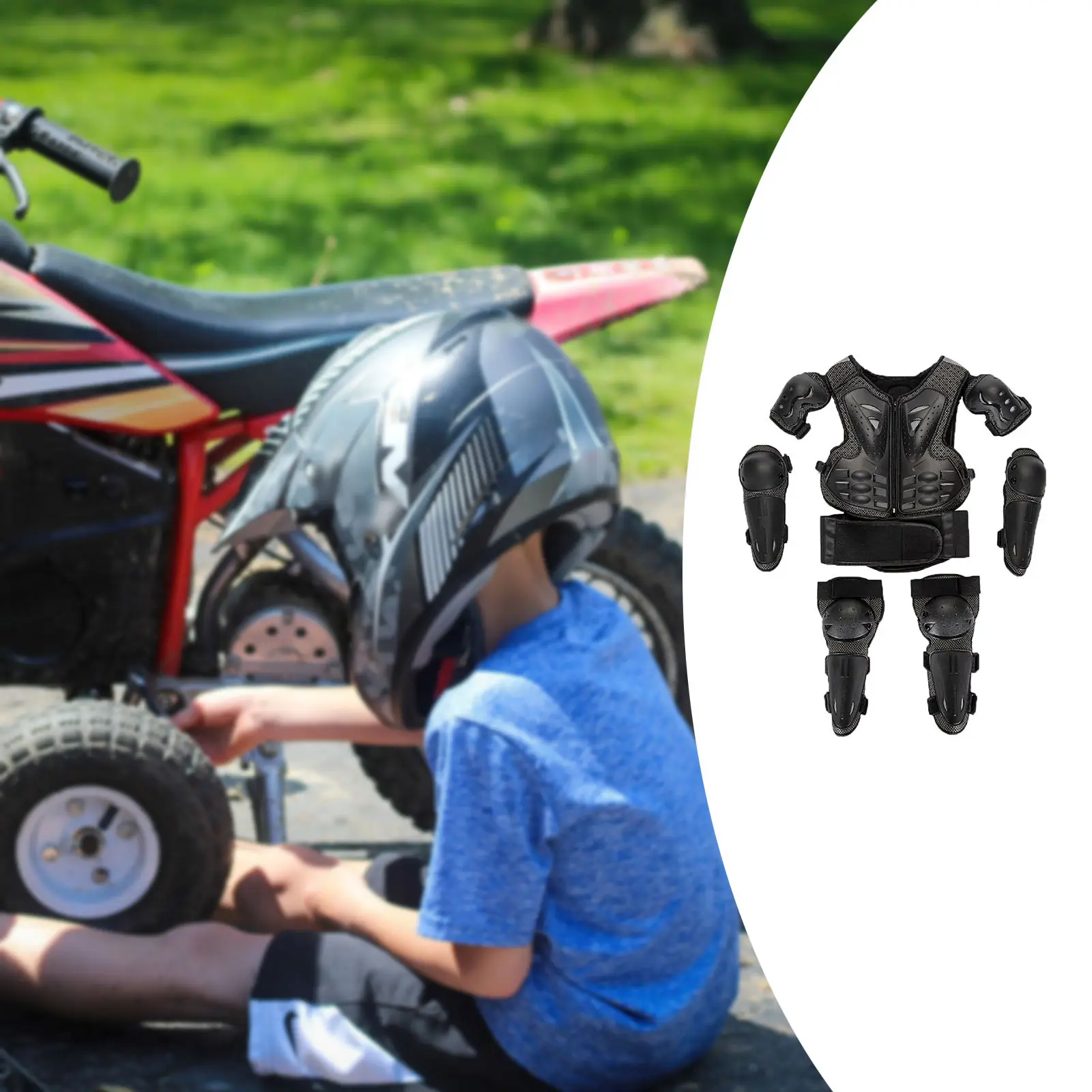Kids Children Motorbike  Suit Chest Back Protector Arm Elbow Kneepad