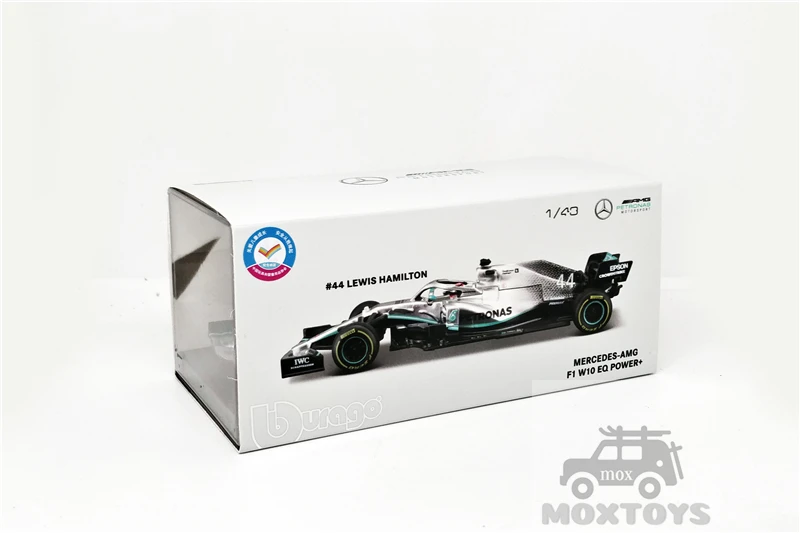 1/43 Scale Model Compatible with Mercedes AMG Compatible with Petronas F1 W10 EQ Power Bburago Silver 2019 # 44 Compatible with Lewis Hamilton 