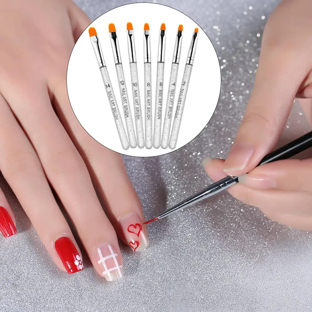 7Pcs/Set UV Gel Nail Art Brush Pen Set Acrylic Assorted Flat Round Tips Builder for Salon Use Home Drawing DIY Manicure Tools