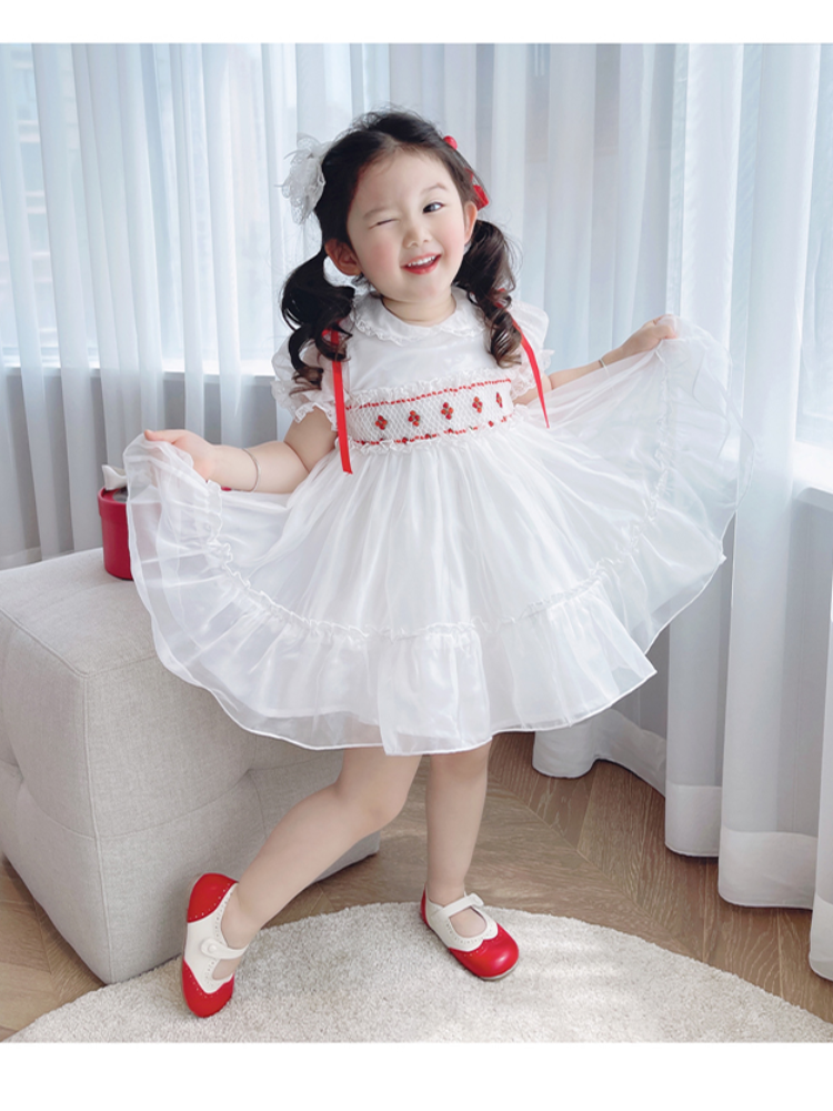Maßgeschneidertes Spanisches Prinzessinnenkleid für Kinder Baby Geburtstag Lolita Weißes Tüll Süßes Party Blumenmädchenkleid – Detail 4