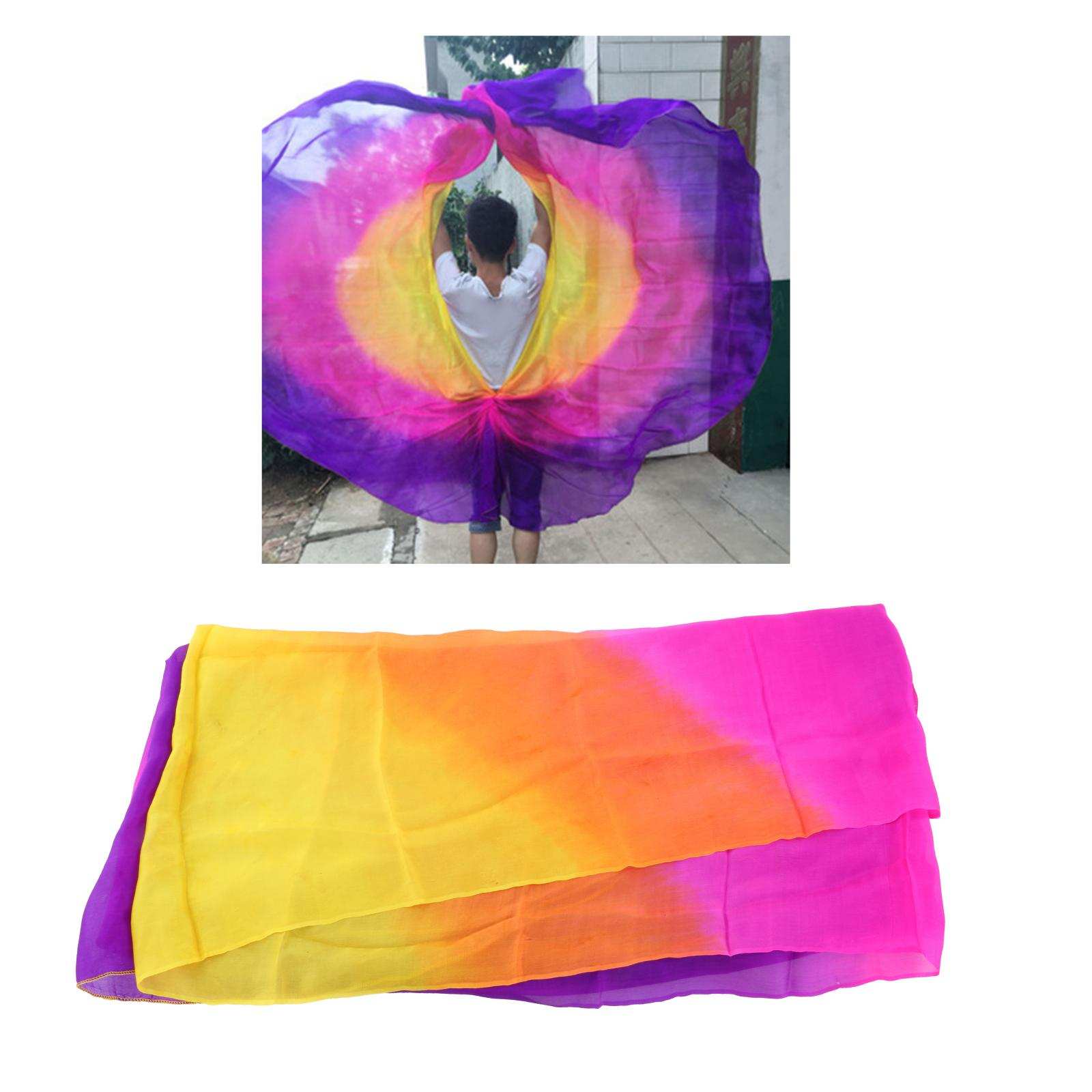 Colorful Gradient Women Silk Scarf Shawl Belly Dance Waving Scarf Veil