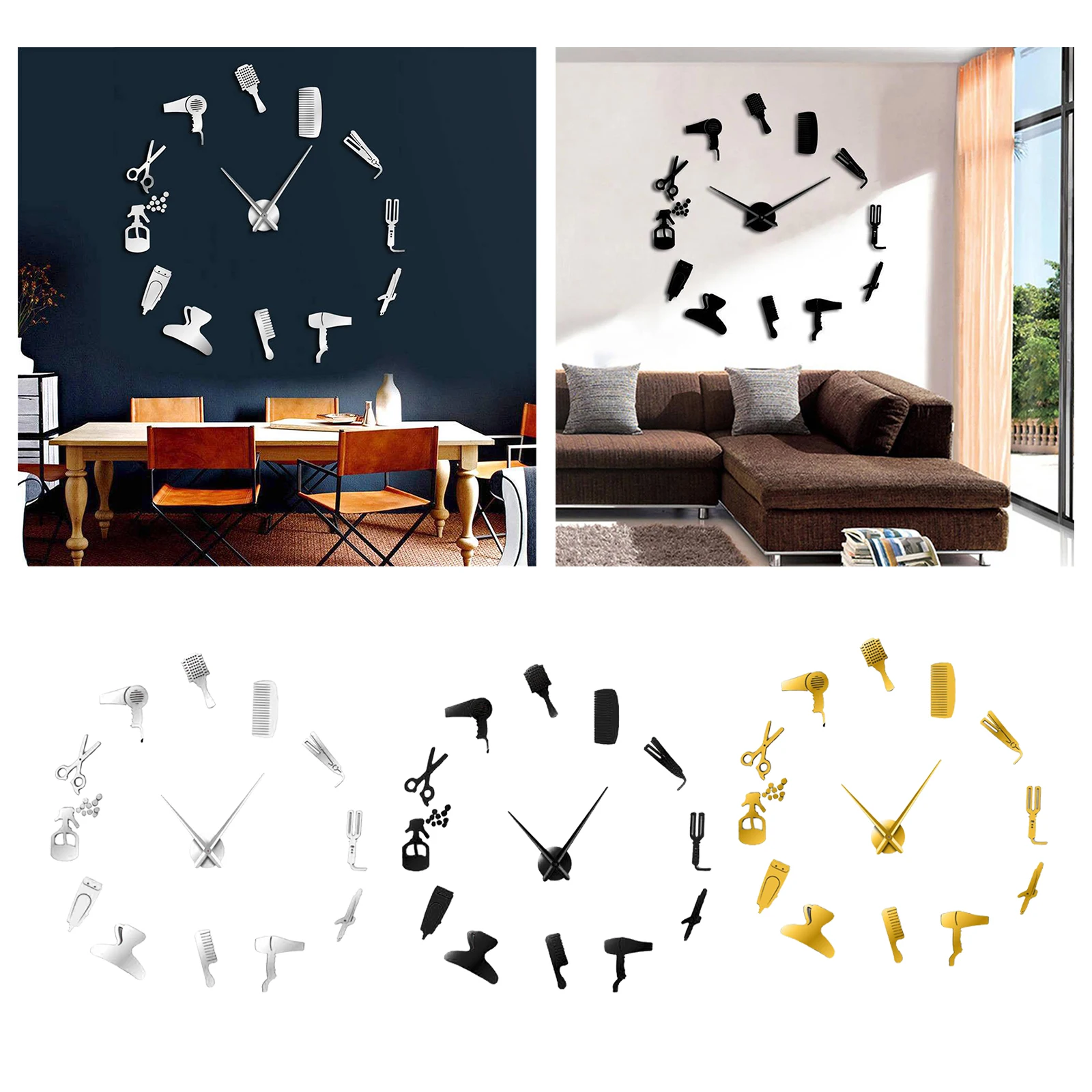 3D DIY Wall Clock Decor Sticker Mirror Frameless Large DIY Wall Clock Kit for Home Living Room Bedroom Decoration