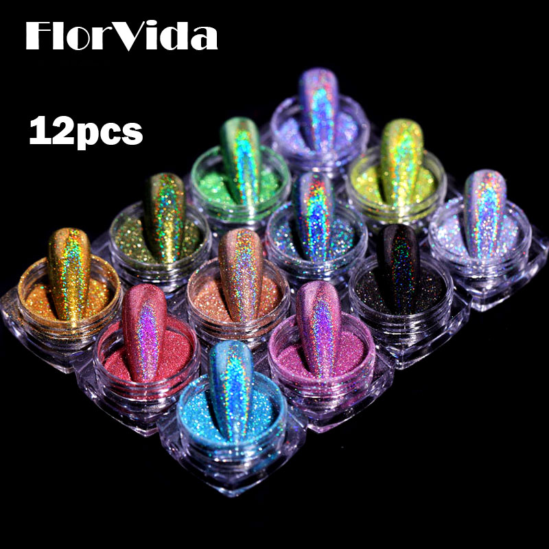 Best of FlorVida 12pcs Set Magic Mirror Glitter Powder Nail Art Pigment Chrome Dusts Rub On Nails Design For Manicure Holographic MCB Reviews & Tips - Image 6