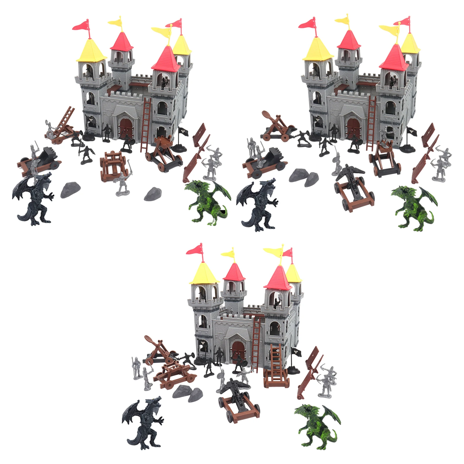 19Pcs Castle Base Set W/ Soldiers Drangons Vehicles Pretend Accessories Plastic Army Men Battle Playset for Kids Boys