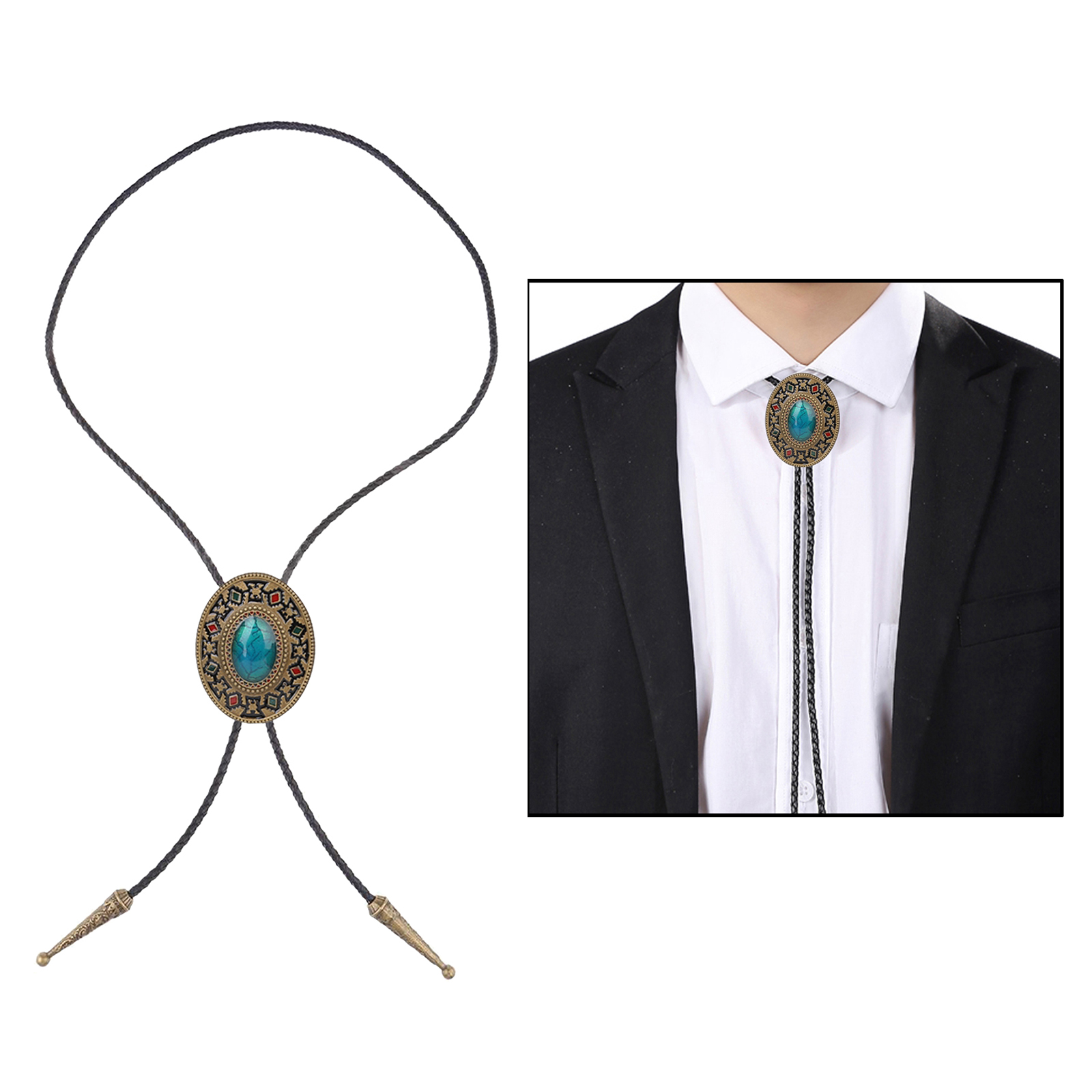 Native Western Bolo Tie Vintage American Art Indian Cowboy Turquoise Stone Bola Tie