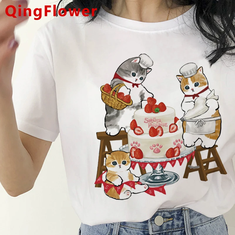 Kawaii Cat Funny Cartoon Graphic T-shirt Women Harajuku Cute Anime Tshirt Kroean Style Fashion T Shirt Ullzang Top Tees Female vintage tees
