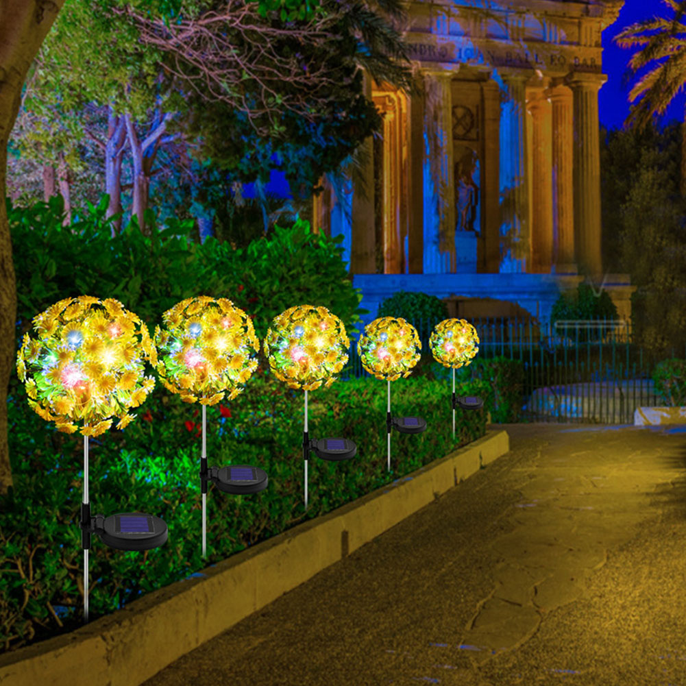 Decoração da Festa Jardim ao ar Paisagem Gramado Pathway 20 Leds Luz Solar Lâmpada Cerca Estaca Daisy Flor Bola Quintal Livre 2 Pçs 11 2 pçs paisagem gramado pathway 20 leds