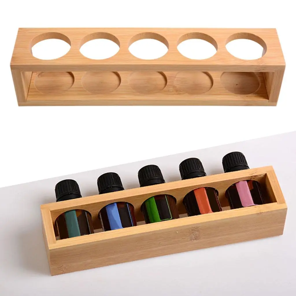 Rustic Wood Essential Oils Storage Rack Holder Stand Organizer Tray Container Case 6 Slots Durable Bedroom Multifunction Girls