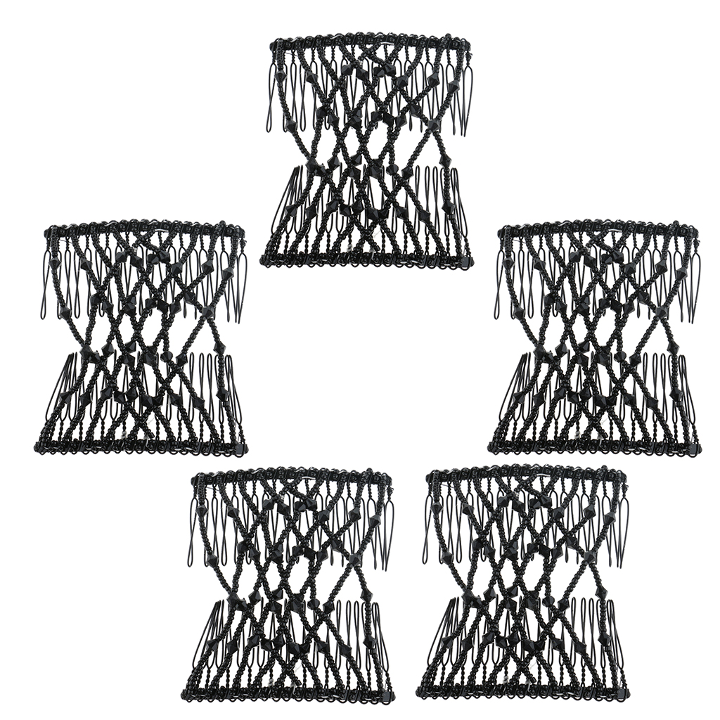 5pcs Black Stretch Flower Hairpin Bow Glass Bead Hair Head Comb Double Clips