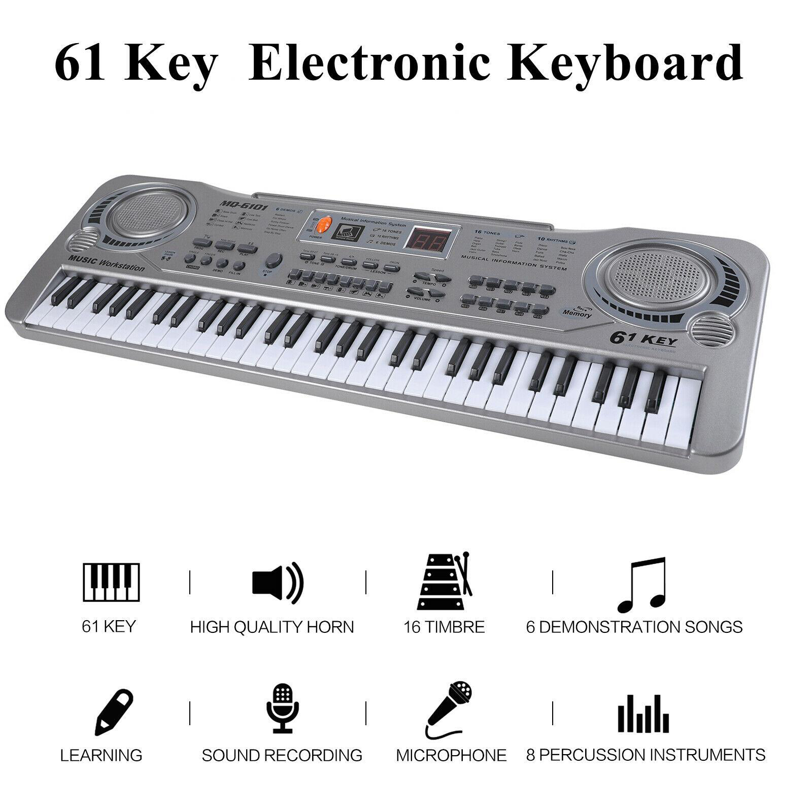 61 Keys Electronic Piano Keyboard Digital Music Instrument with Microphone, 16 Kinds of Timbre, 6 Demos