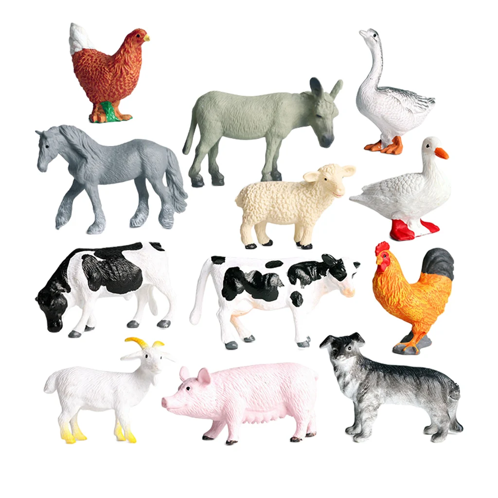 12 Pieces Farm Animals Pig, Dog, Cow, Sheep, Horse, Duck And Chicken -  Realistic Hand-painted Toy Figures Models Educational Toy - Biology -  AliExpress