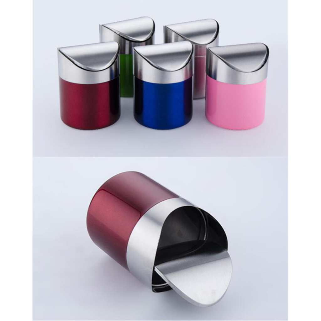 Blue/Pink/Green/Red/Silver Stainless Steel Trash Cans Desktop Mini Ashtray Car Garbage Bin Wastebasket Home/Office