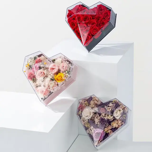 jojofuny Gift Box 1Pc Heart Shaped Flower Box Flower Storage Box with Clear  Lid and Ribbon Acrylic Florist Box for Valentine Gift Packaging Flower