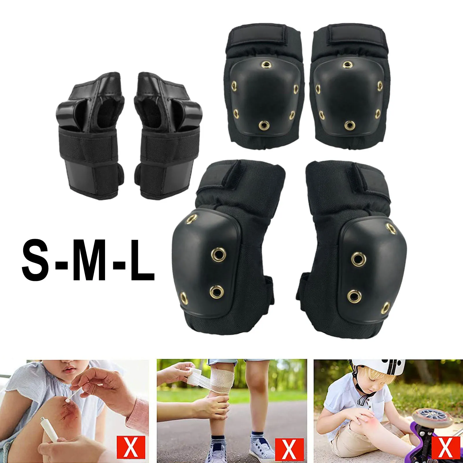 6x/Set Kids Children Protective Gear Knee Elbow Pads Wrist Guards for Skateboard 