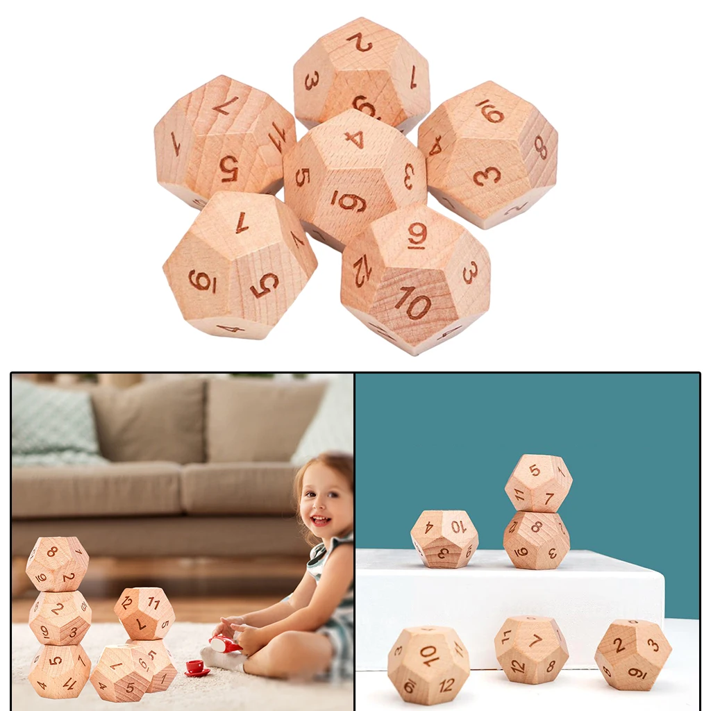 5 Pieces Wooden D12 Dice Maths Games Board Game PRG DND Gameing Dice, Twelve Sided