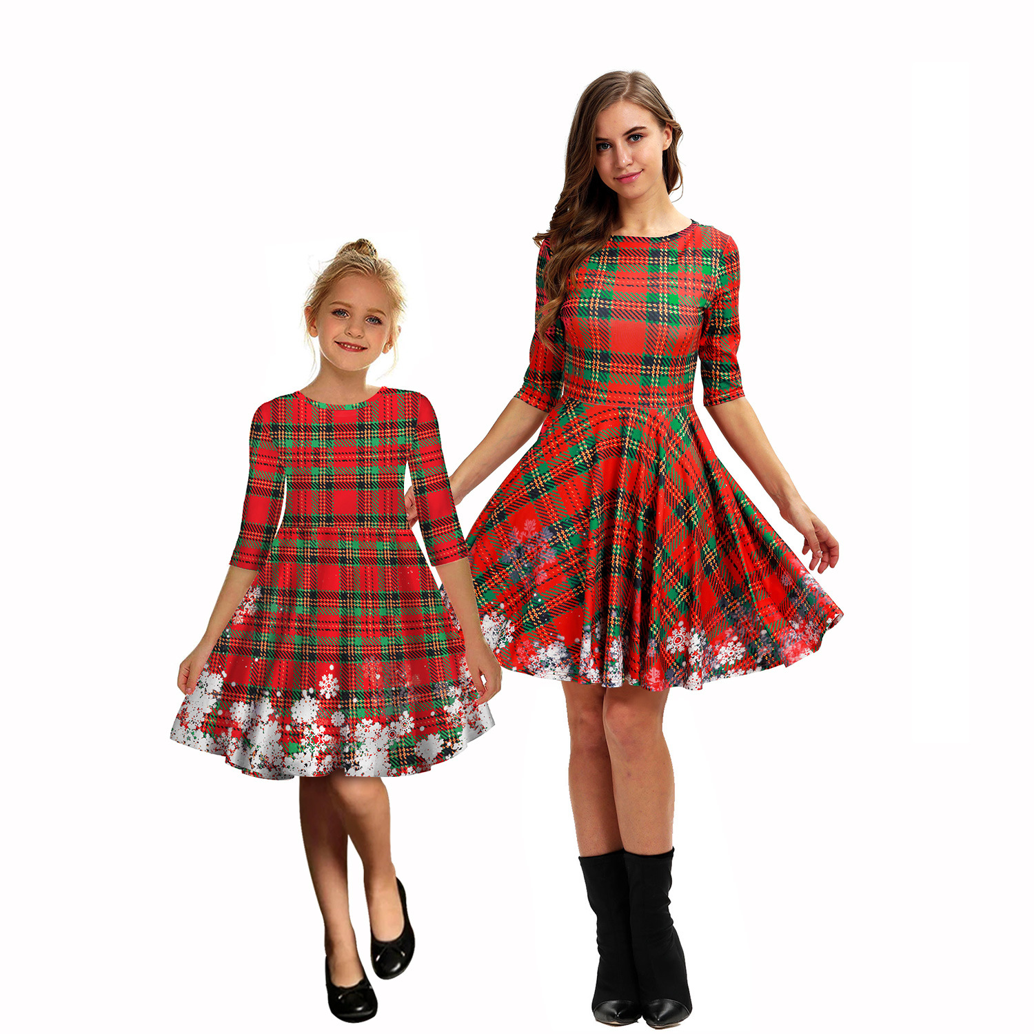 Vestido de Navidad para madre e hija, Bonito traje de fiesta familiar para  padres e hijos, estampado a la moda, ropa para adolescentes|Trajes iguales  de familia| - AliExpress