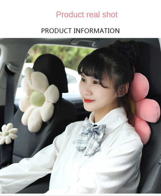 Sun Flower Car Neck Pillow Cute Pink Seat Back Lumbar Funny Headrest  Support Cushion For Women Girly Cartoon Seatbelt Cover