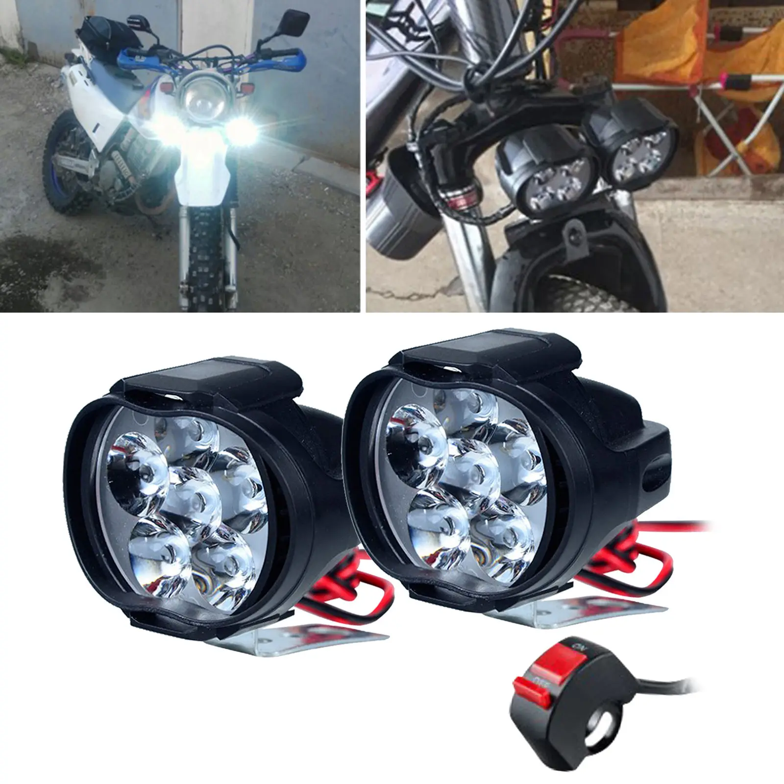 MovFlax Motorcycle E-bike LED Headlight 3 Modes 6 LEDs Bicycle Driving Lamp 12V-80V Fog Light For Motorbike Truck Car Boat Auxiliary Lights 
