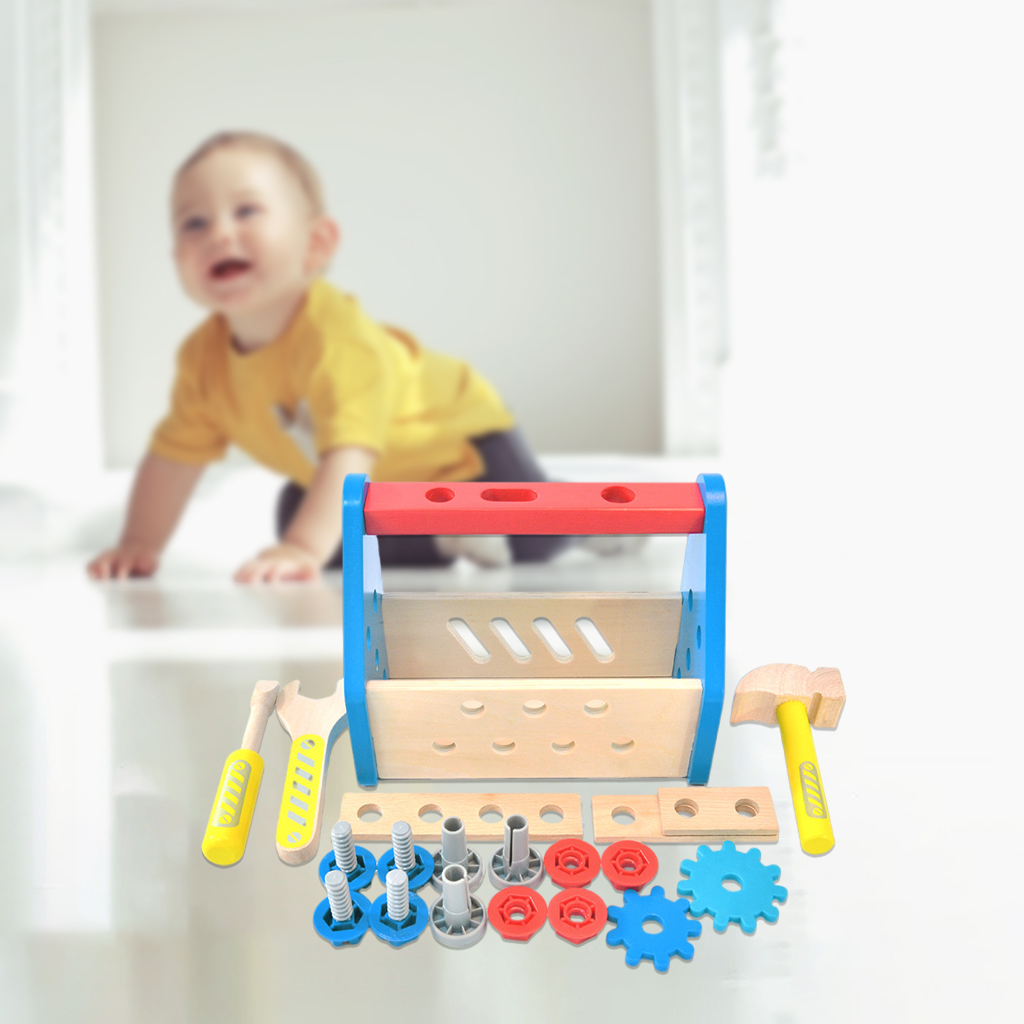 Wooden Take-Along Tool Kit Wrench and Hammer Accessory Repair Toolbox Toy