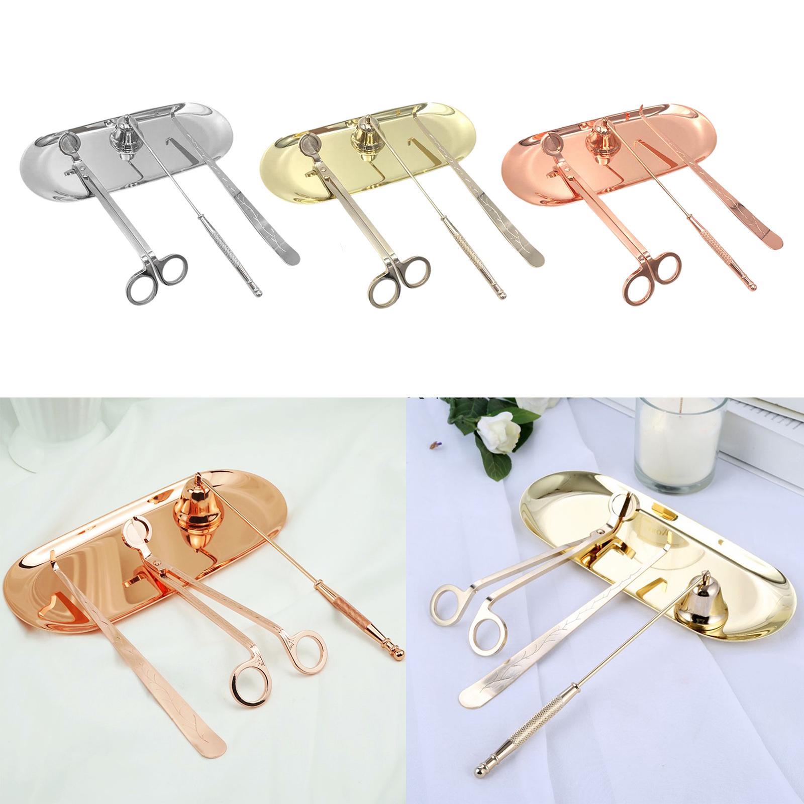 Candle Care Tools Candle Wick Trimmer Candle Snuffer Dipper Storage Tray 4 in 1