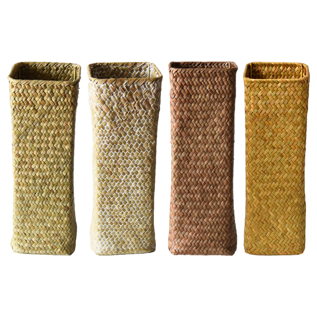 Seagrasss Baskets Dried Flower Pot Natural Basket Handmade Rattan Basket Storage Plant Pot Woven Vase Decor for Home Office