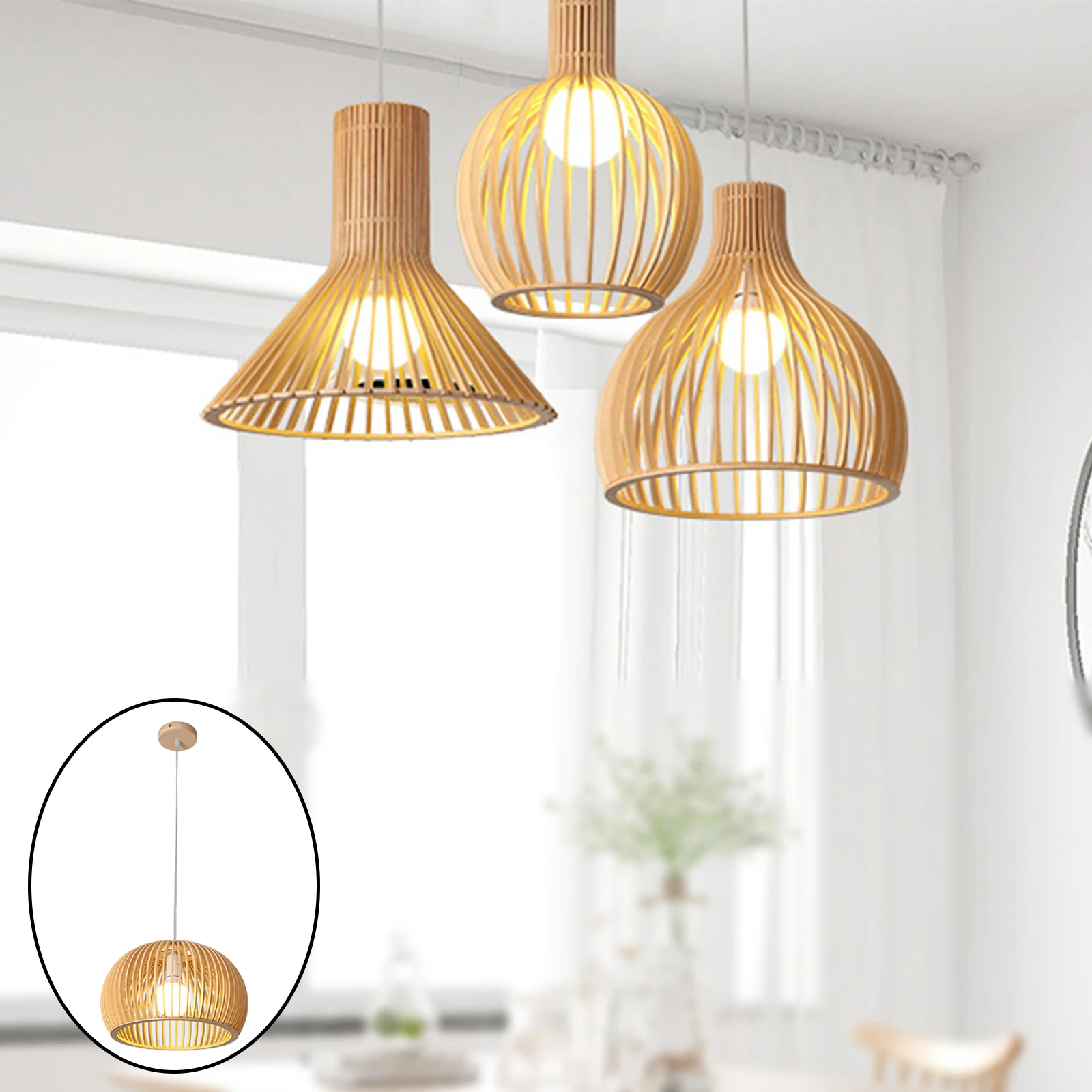 Woven Rattan Decorative LED Pendant Light for Kitchen & Home, Single Natural Wood Handmade Woven Pendant Lights