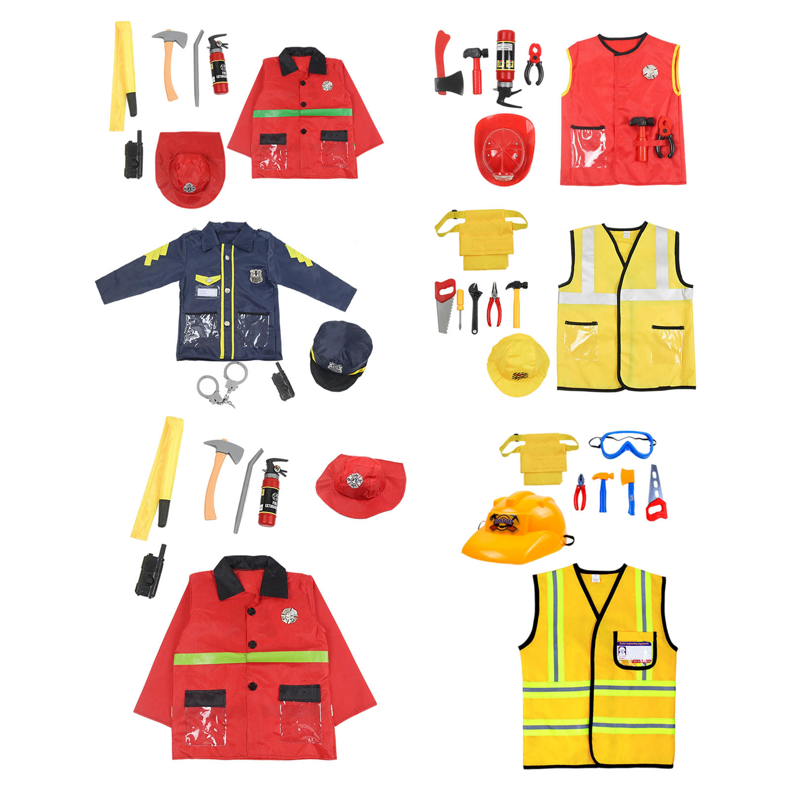 Fireman Costume Cosplay Firefighter Role-Play for Halloween 100-130cm Kids Girls Boys