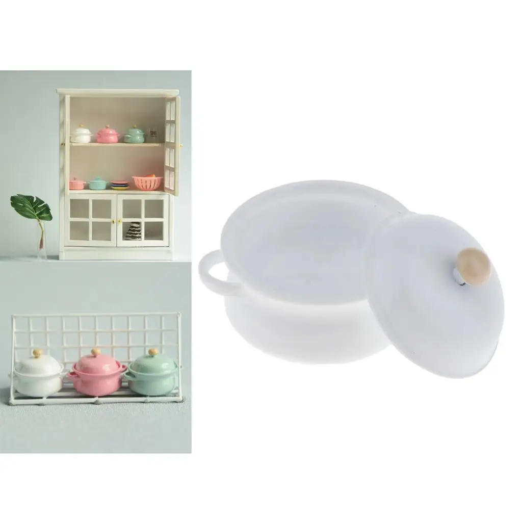 1Pcs 1/12 Dollhouse Miniature Accessories White Mini Soup Pot Simulation Kitchenware Model Toys for Doll House Decor