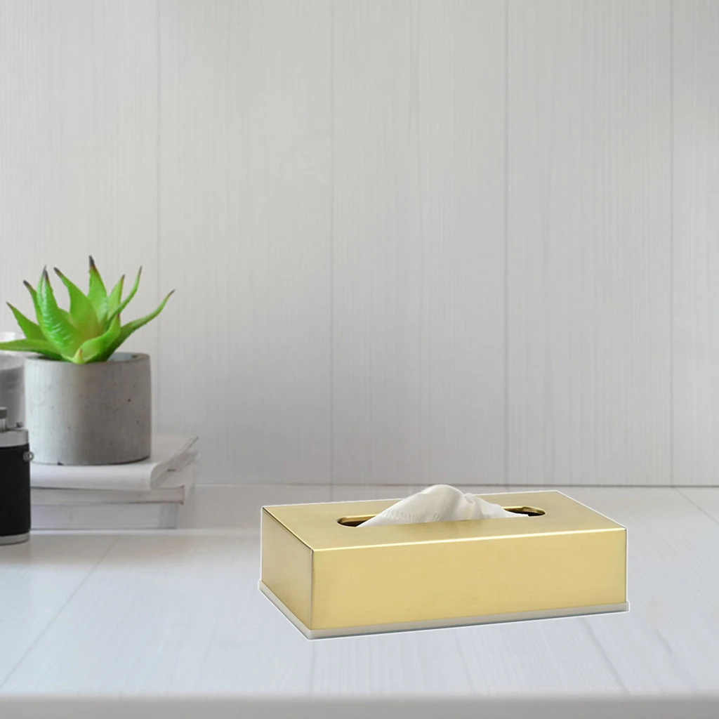 Square Tissue Box Cover Paper Dispenser for Home Bedroom Decor Brushed Gold