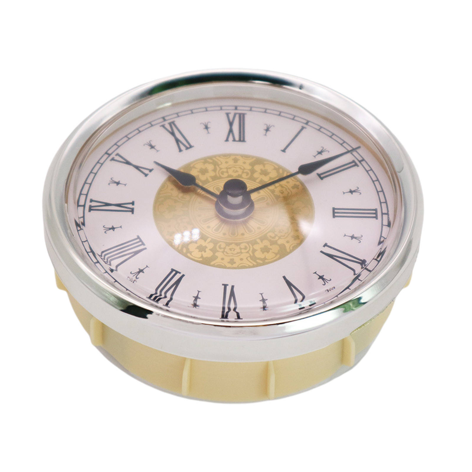 Round Quartz Clock Insert with Gold Flower Black Font Clock Face Roman Numerals