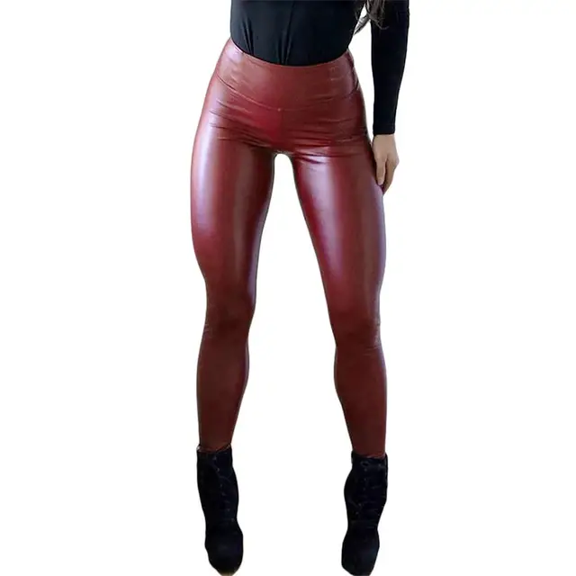 Womens Latex Wet Look Faux Leather Open Crotch Butt Skinny Pants