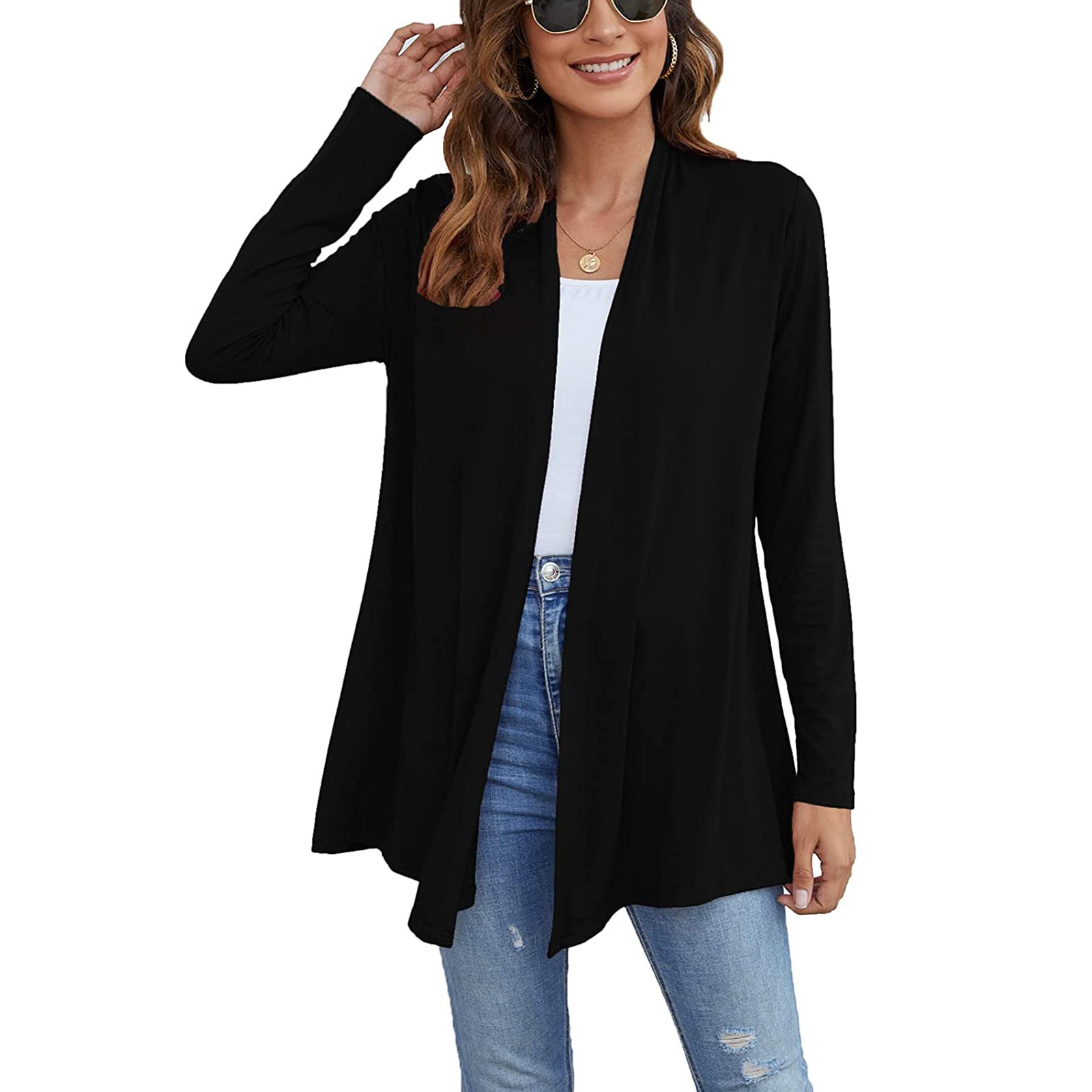 mulheres cardigans sólida frente aberta de manga longa casuais caimento suave primavera outono cardigan solto casaco coreano moda 