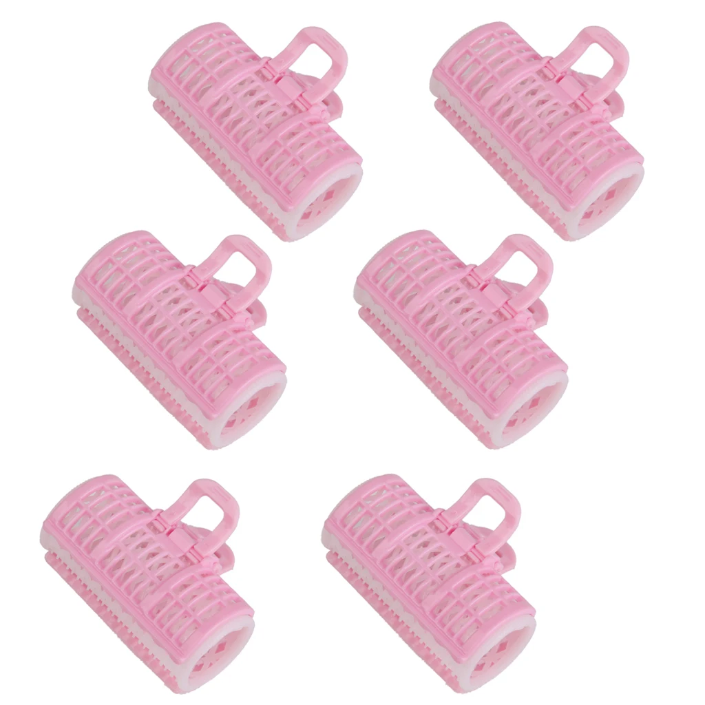 6pcs Pink Rollers Hair Curler Styling Tool Barber Hairstyle DIY
