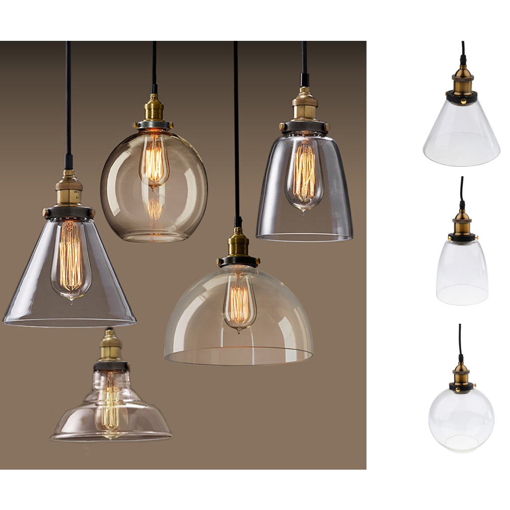 Baoblaze E27 Vintage Glass + Iron Chandelier Pendant Light Lampshade Bulb Cage