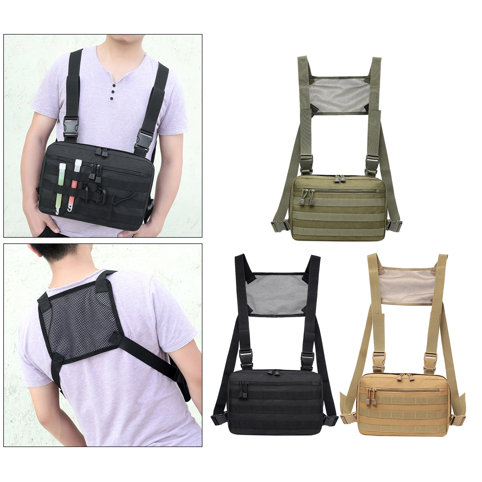 Outdoor Tactical Chest Bag Front Rig Pouch Utility Bag Waist Pack Hunting Hiking Sports Harness Modular Molle Vest for Women Men