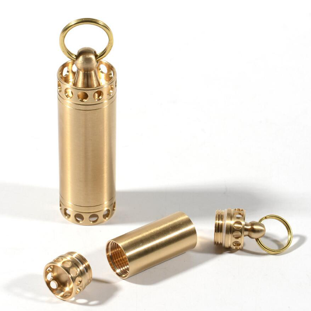 Pill Box Keychain Waterproof Brass Pill Organizer for Outdoor Travel Camping